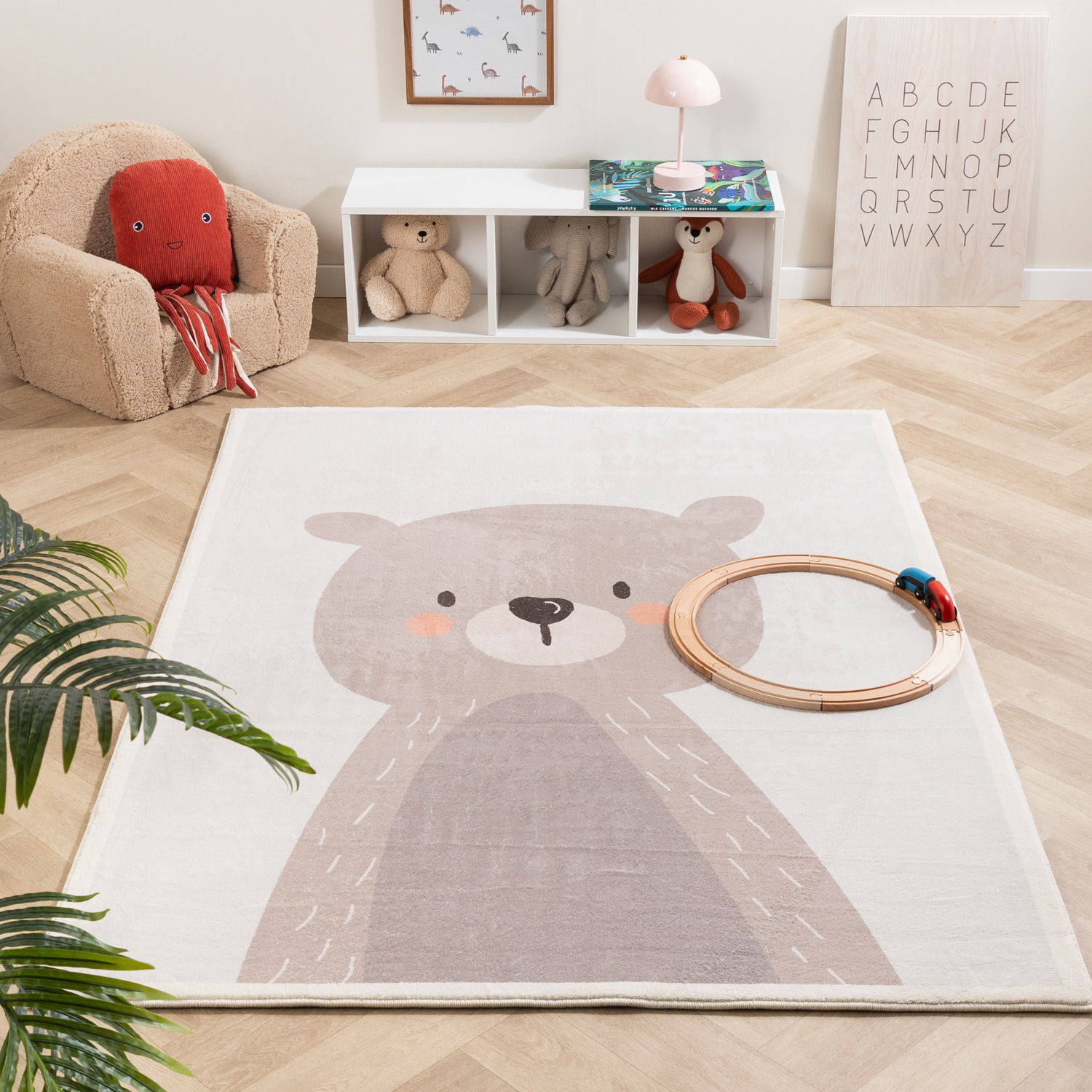 Tvättbar Barnmatta - Simba Bear Beige