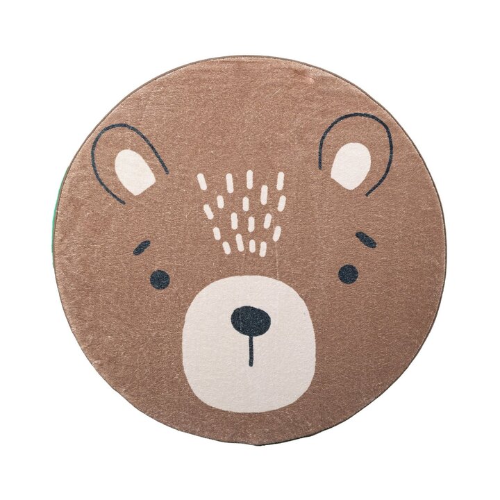 Rund Tvättbar Barnmatta - Sammy Bear Brun