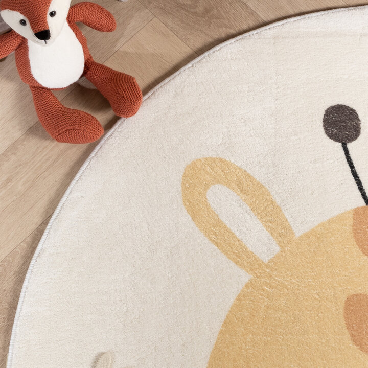 Rund Tvättbar Barnmatta - Sammy Giraffe Gul