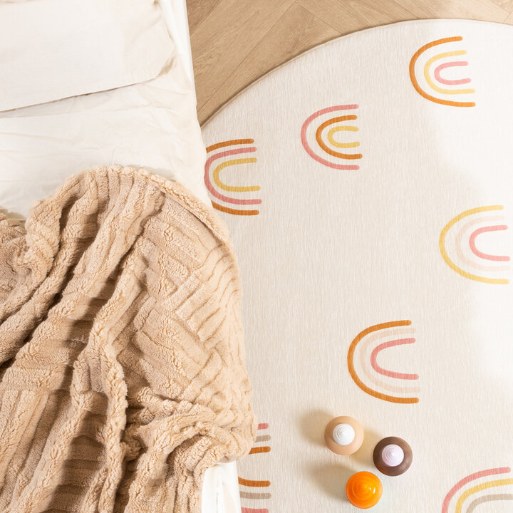 Rund Tvättbar Barnmatta - Evi Rainbow Flerfärgad