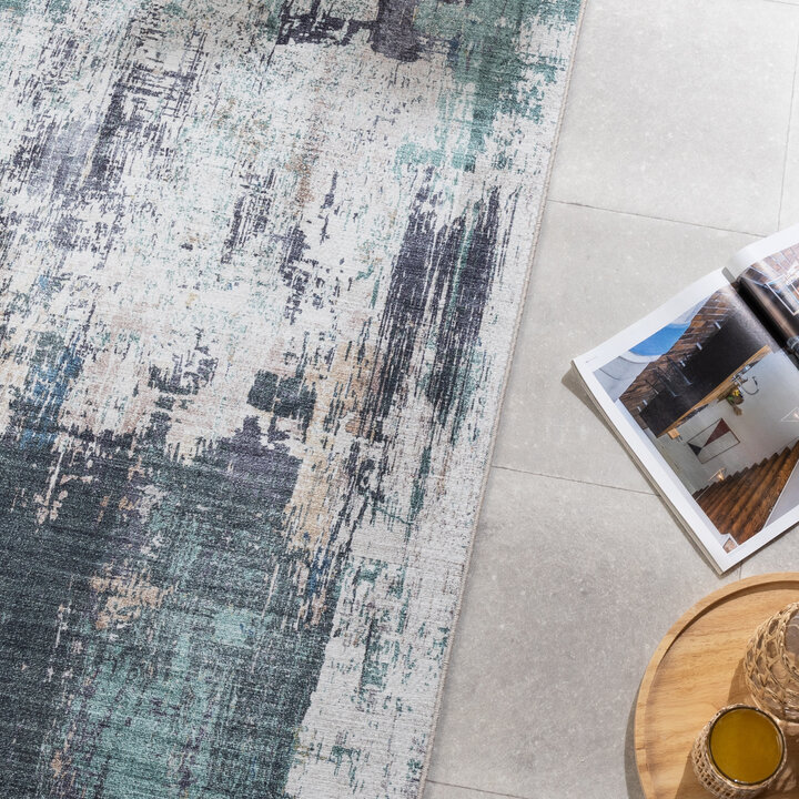 Tvättbar Löpare - Domingo Grunge Grön/Gräddvit