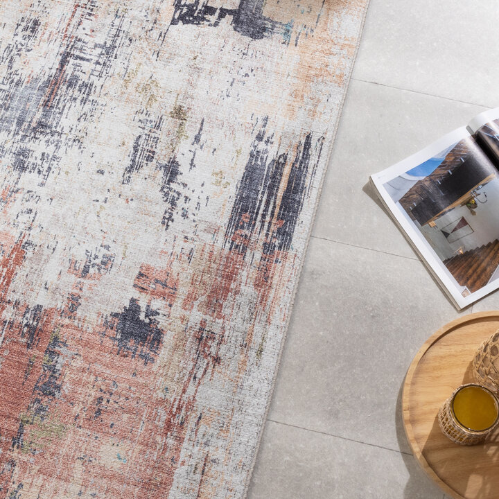 Tvättbar Löpare - Domingo Grunge Terrakotta/Gräddvit