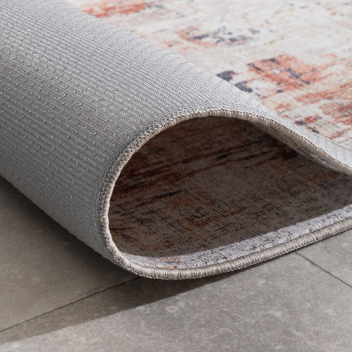 Tvättbar Löpare - Domingo Grunge Terrakotta/Gräddvit