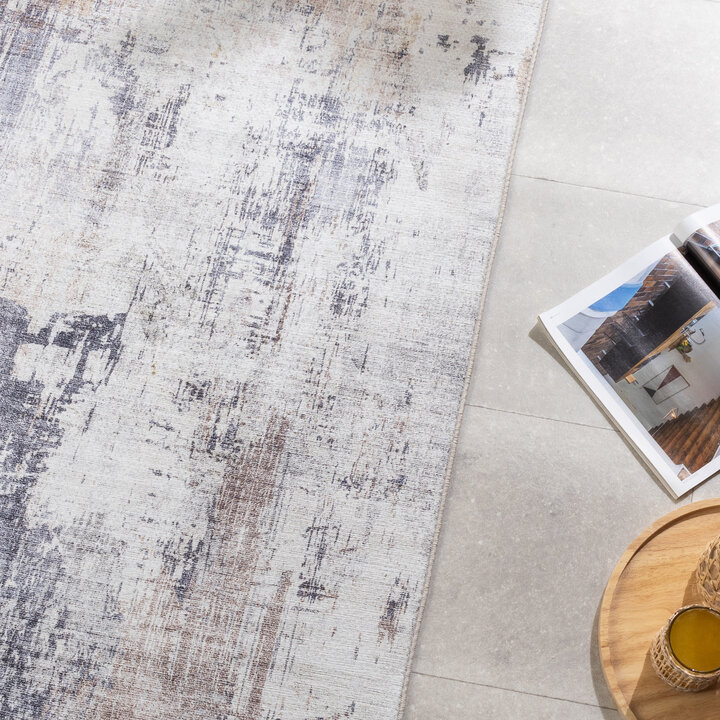 Tvättbar Löpare - Domingo Grunge Taupe/Gräddvit