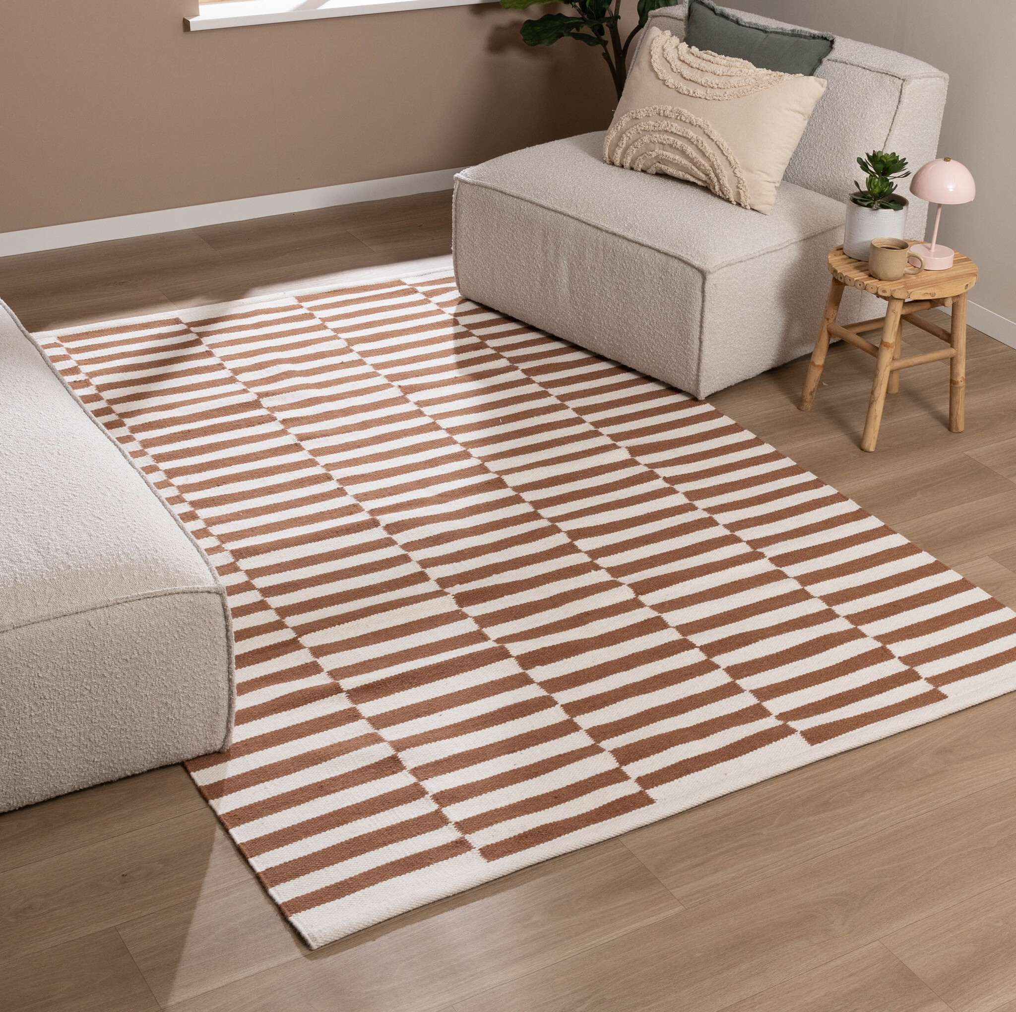 Randig Modern Matta - Dazzle Blocks Brun/Vit