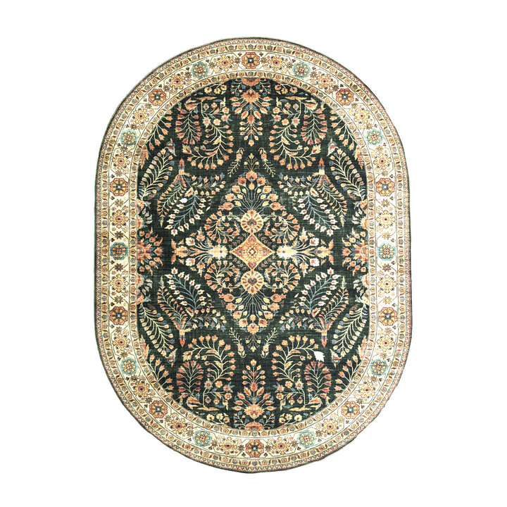 Oval Utomhusmatta Vintage - Santo Flora Mörkgrön