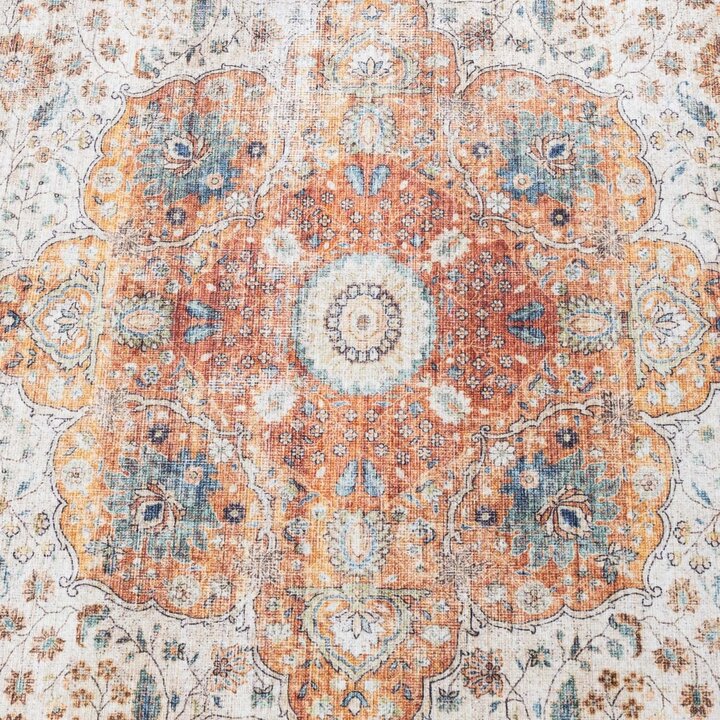 Rund Inomhus- Och Utomhusmattamatta - Kairo Medaillon Gräddvit/Flerfärgad