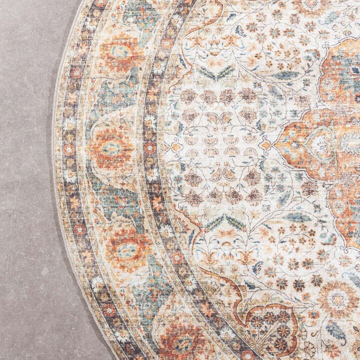 Rund Inomhus- Och Utomhusmattamatta - Kairo Medaillon Gräddvit/Flerfärgad