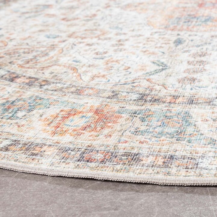 Rund Inomhus- Och Utomhusmattamatta - Kairo Medaillon Gräddvit/Flerfärgad