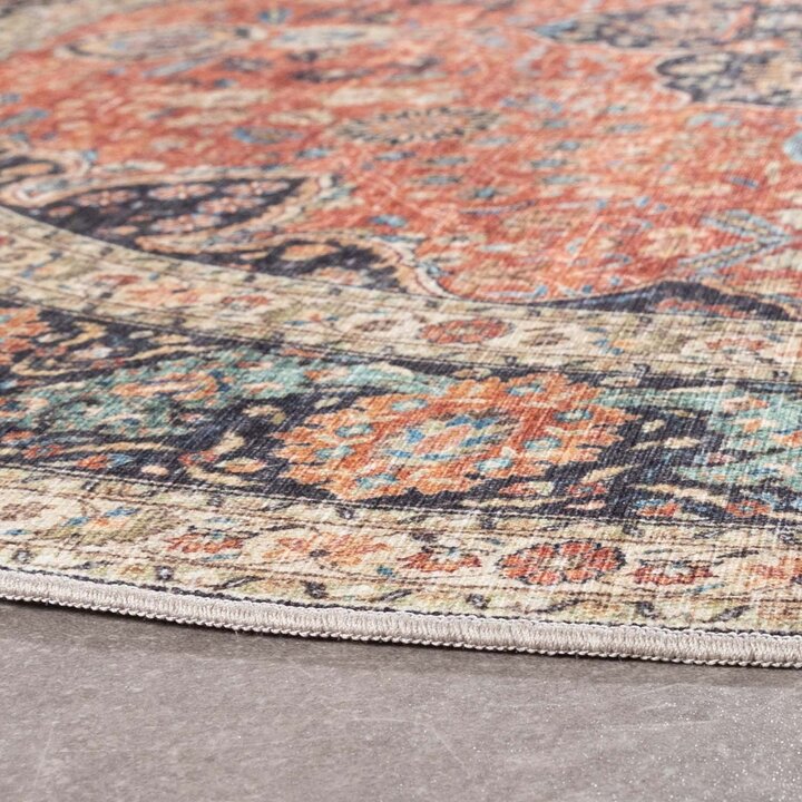 Rund Inomhus- Och Utomhusmattamatta - Kairo Medaillon Terrakotta/Mörkblå