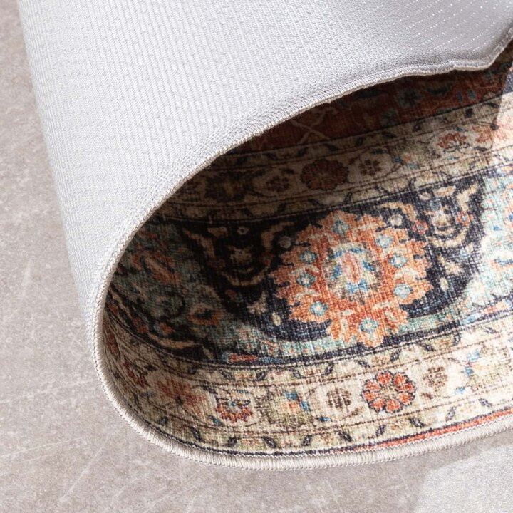 Rund Inomhus- Och Utomhusmattamatta - Kairo Medaillon Terrakotta/Mörkblå