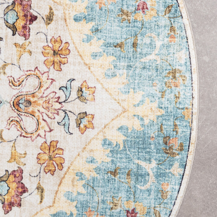 Rund Vintage Utomhusmatta - Santo Mandala Ljusblå