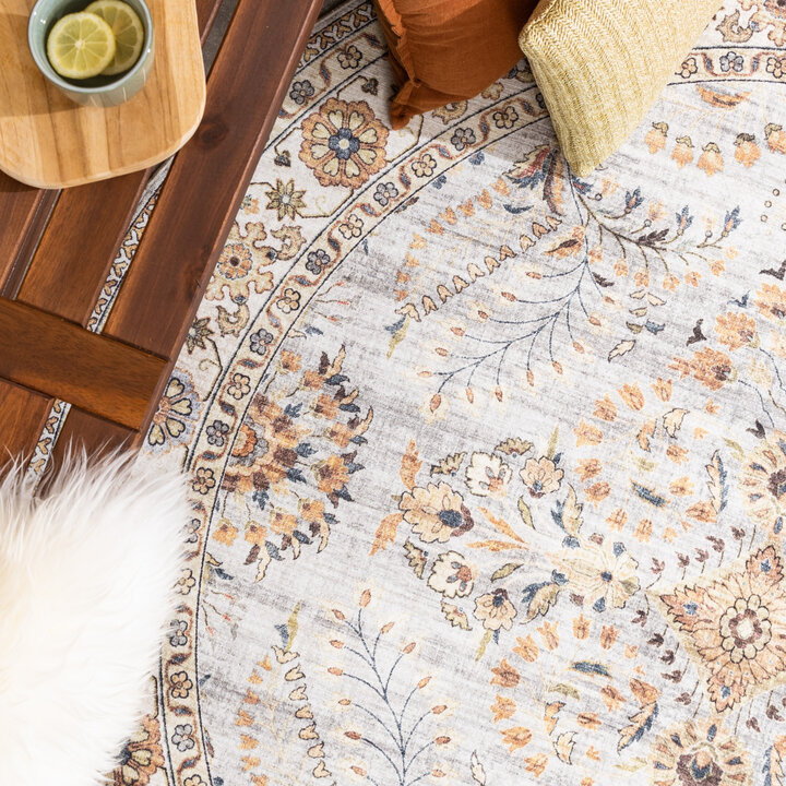 Rund Vintage Utomhusmatta - Santo Flora Ljusgrå