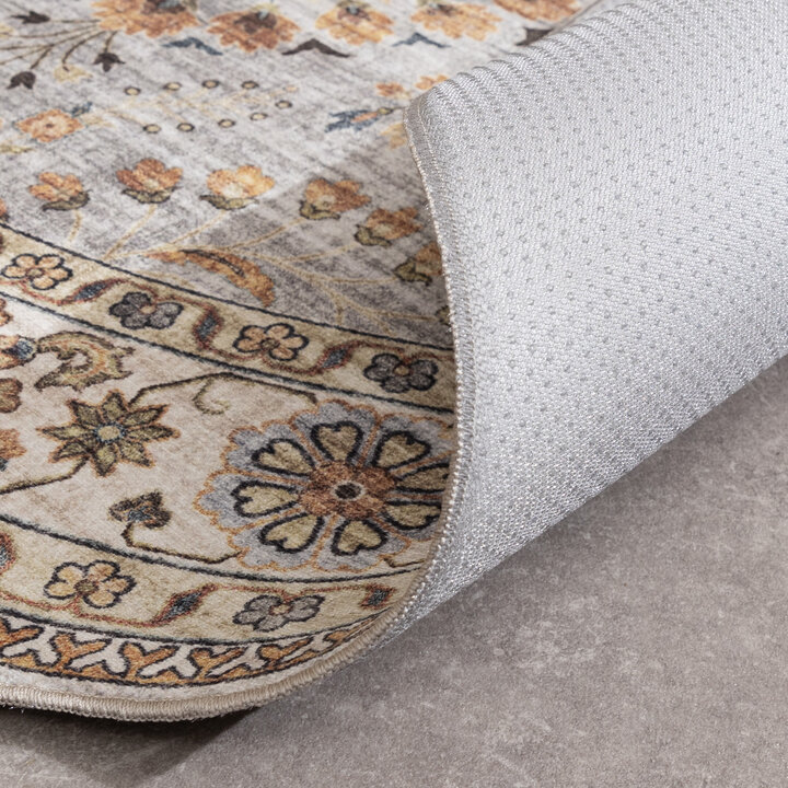Rund Vintage Utomhusmatta - Santo Flora Ljusgrå