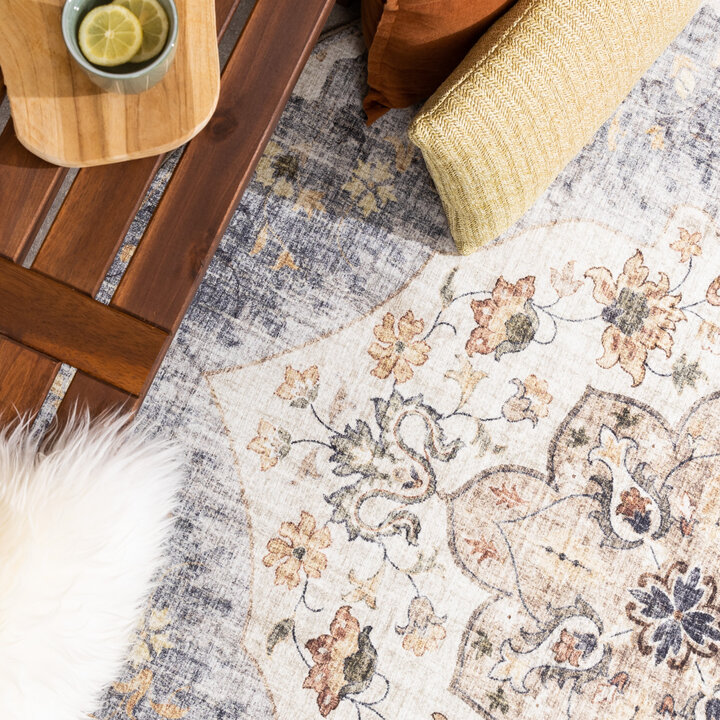 Rund Vintage Utomhusmatta - Santo Mandala Blå/Grå