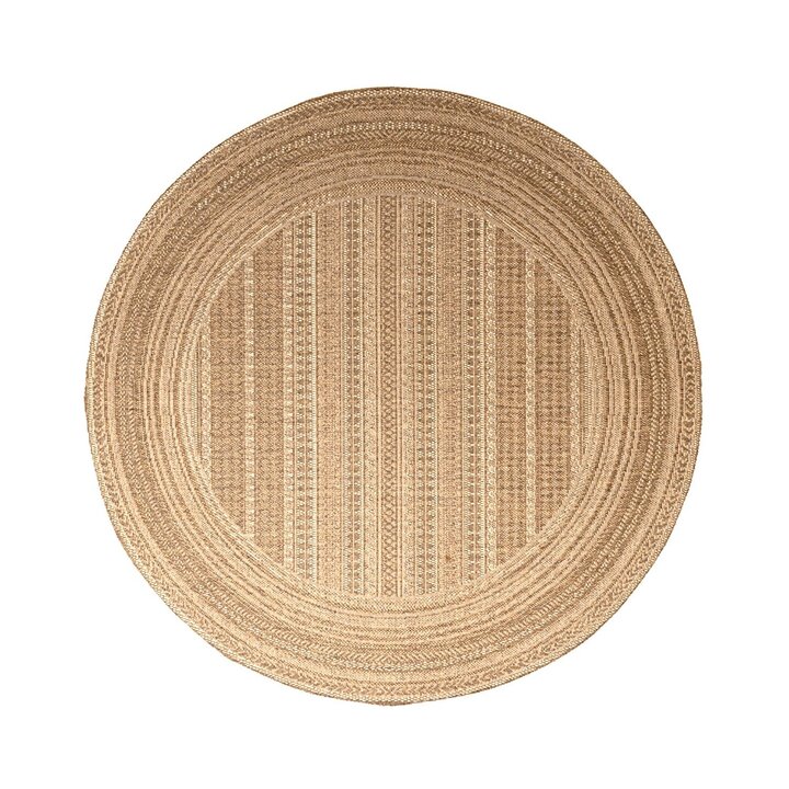 Rund Utomhusmatta I Jute - Mavi Stripes Gräddvit/Brun