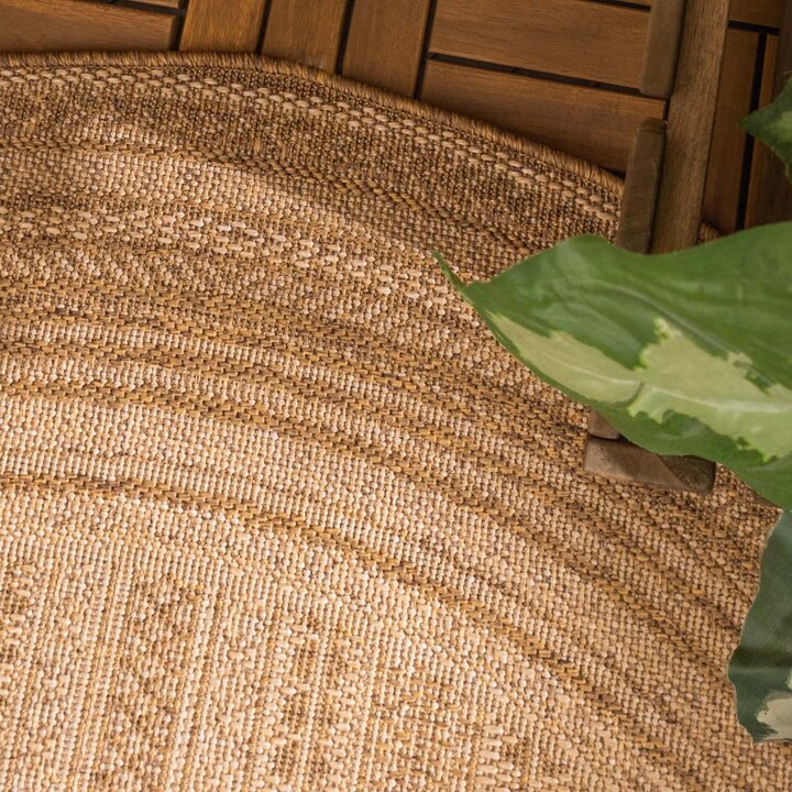 Rund Utomhusmatta I Jute - Mavi Stripes Gräddvit/Brun