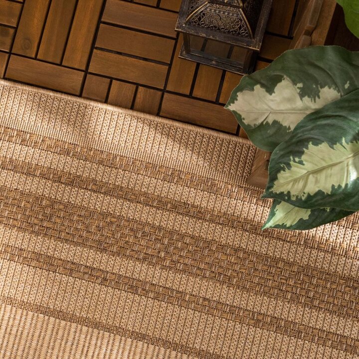 Utomhusmatta I Jute - Mavi Border Gräddvit/Brun