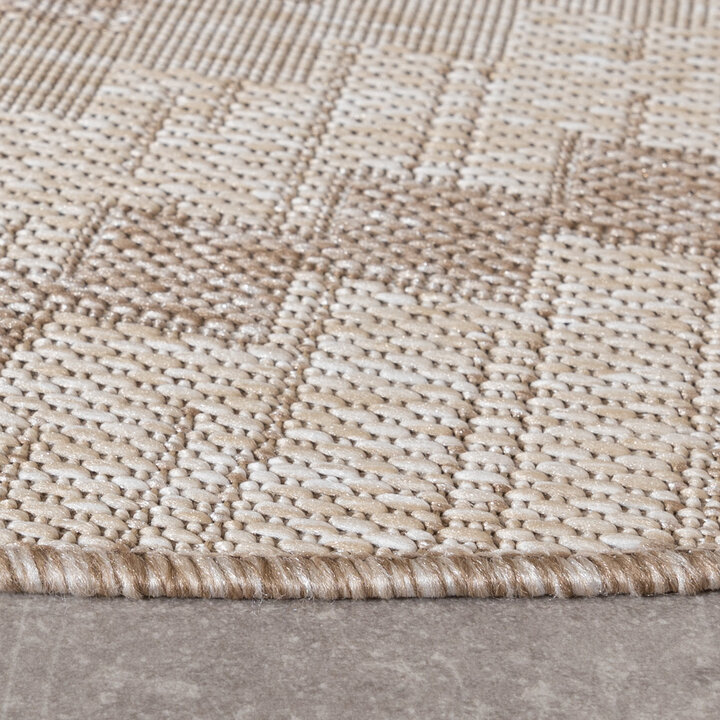 Rund Utomhusmatta I Jute - Atlas Diamond Brun/Gräddvit
