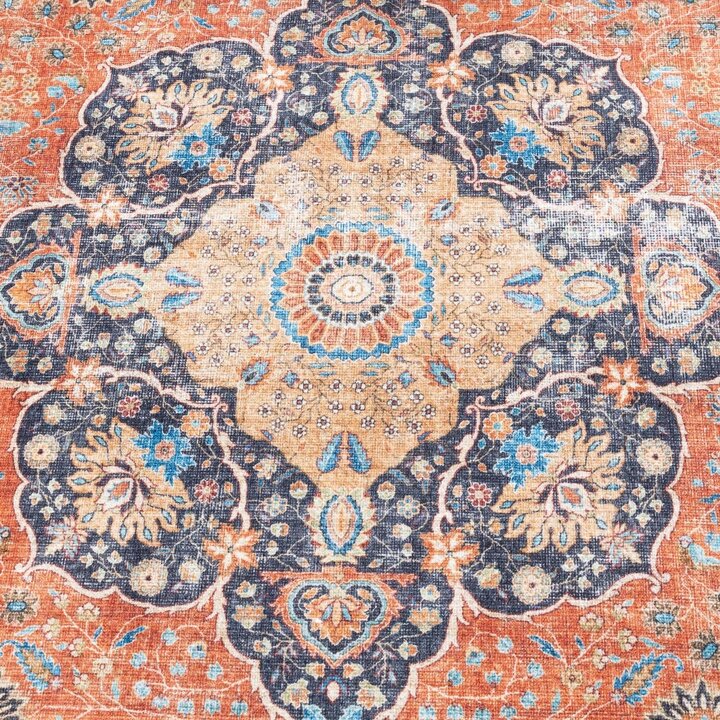 Inomhus- Och Utomhusmattamatta - Kairo Medaillon Terrakotta/Mörkblå