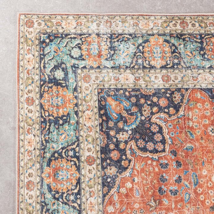 Inomhus- Och Utomhusmattamatta - Kairo Medaillon Terrakotta/Mörkblå