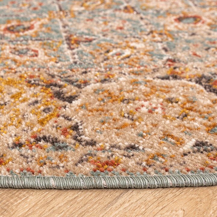 Rund Matta I Vintagestil - Thirza Oriental Ljusblå/Flerfärgad