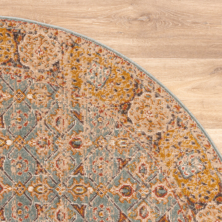 Rund Matta I Vintagestil - Thirza Oriental Ljusblå/Flerfärgad