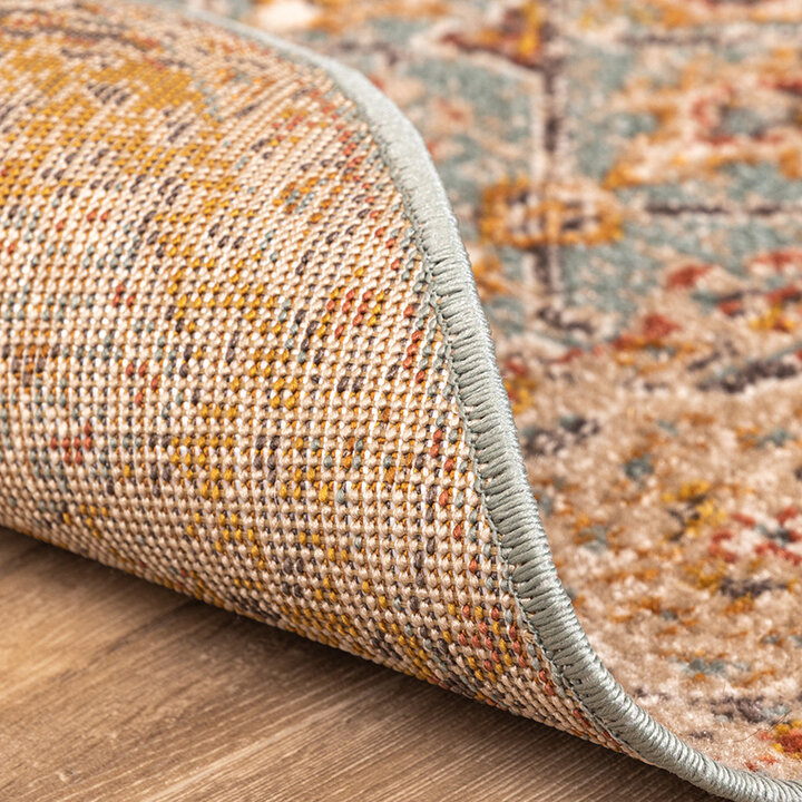 Rund Matta I Vintagestil - Thirza Oriental Ljusblå/Flerfärgad