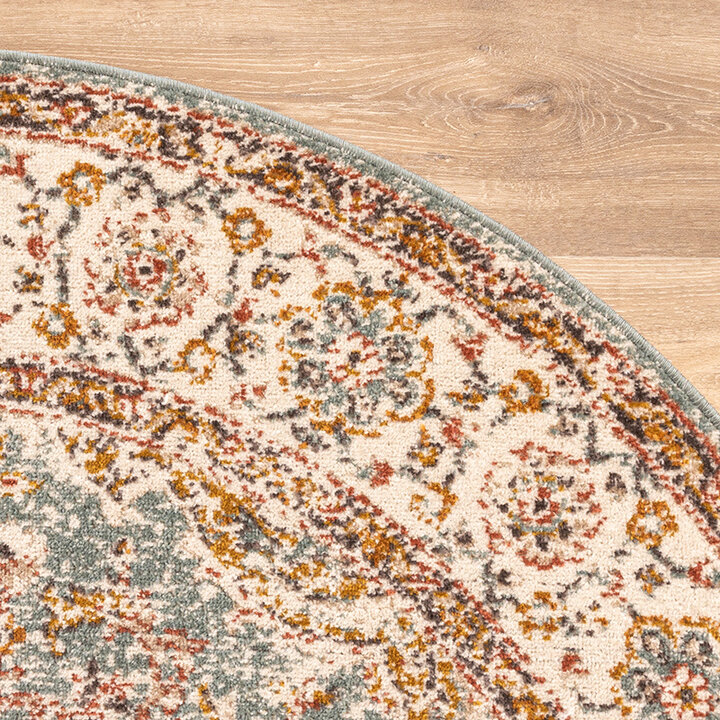 Rund Matta I Vintagestil - Thirza Medaillon Ljusblå/Flerfärgad