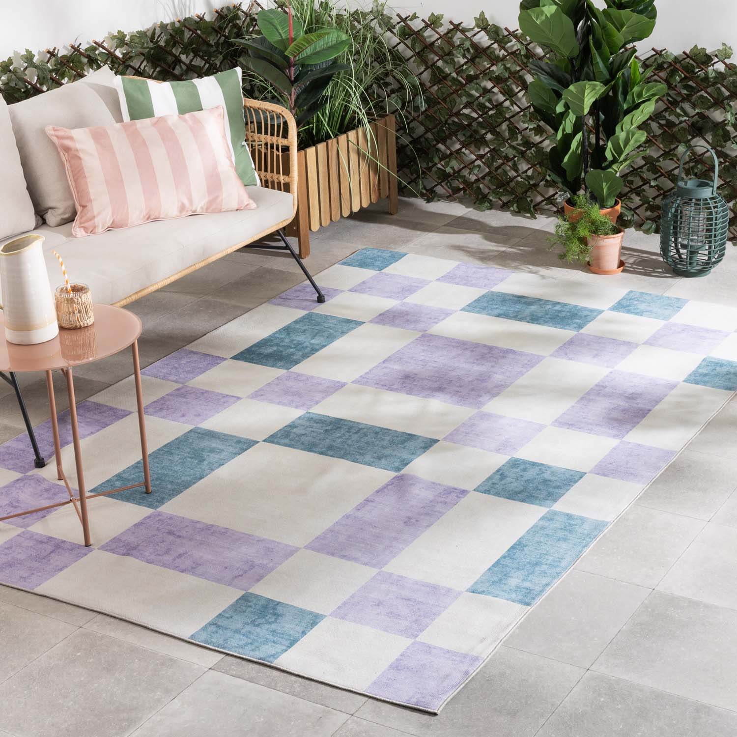 Retromatta För Inomhus- Och Utomhusmatta - Pop Cubes Lila