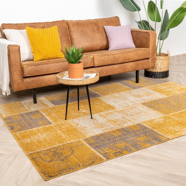 Lapptäckesmatta  - Spring Patchwork Gul/Taupe