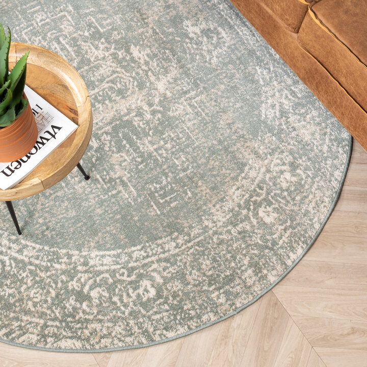 Rund Matta I Vintagestil - Spring Ethnic Grön/Gräddvit