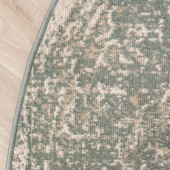 Rund Matta I Vintagestil - Spring Ethnic Grön/Gräddvit