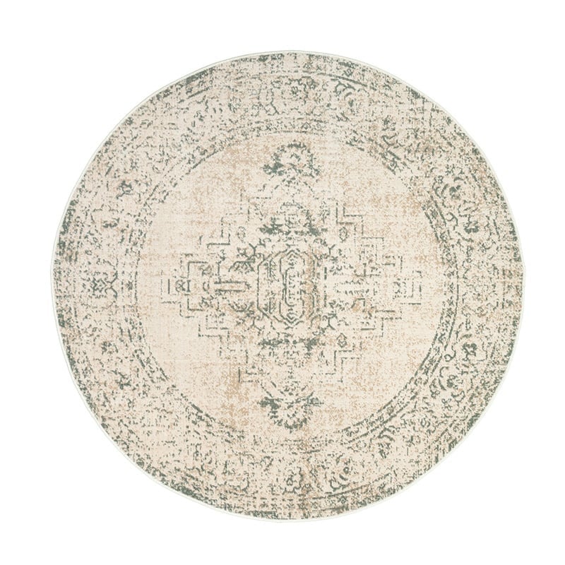 Rund Matta I Vintagestil - Spring Ethnic Gräddvit/Grön - sfeer