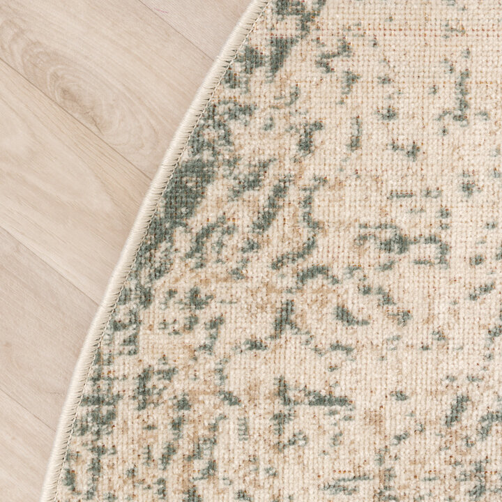 Rund Matta I Vintagestil - Spring Ethnic Gräddvit/Grön