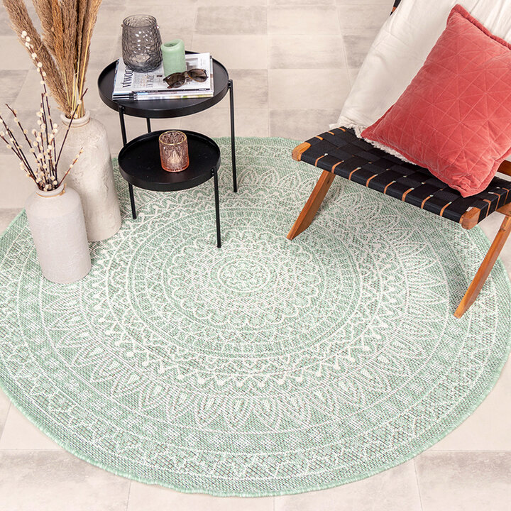 Rund Utomhusmatta - Summer Aztec Mintgrön