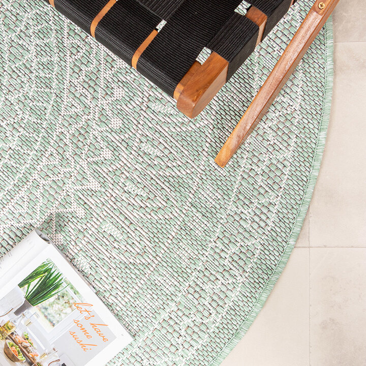 Rund Utomhusmatta - Summer Aztec Mintgrön