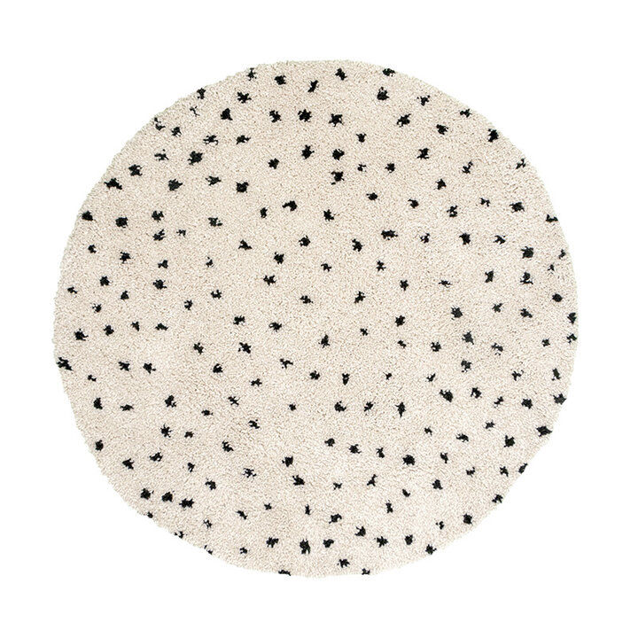 Rund Matta Med Hög Lugg  - Grand Dots Gräddvit/Svart