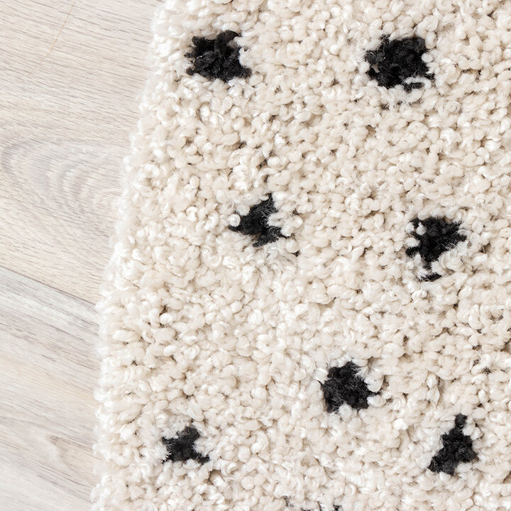 Rund Matta Med Hög Lugg  - Grand Dots Gräddvit/Svart