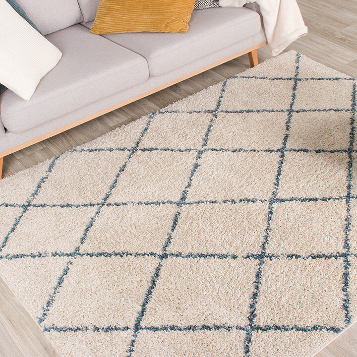 Matta Med Hög Lugg - Grand Lines Gräddvit/Blå