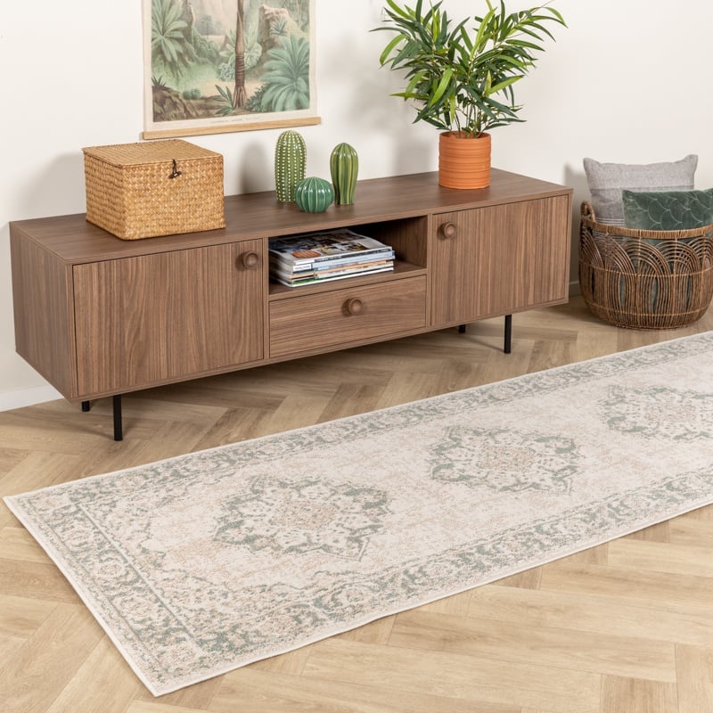 Vintage-Löpare - Spring Medaillon Gräddvit/Grön