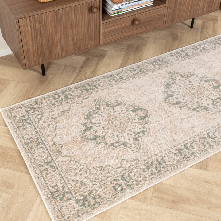 Vintage-Löpare - Spring Medaillon Gräddvit/Grön