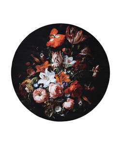 Rund Blommig Matta - Florine Svart/Orange