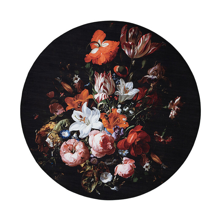 Rund Blommig Matta - Florine Svart/Orange