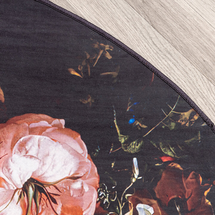 Rund Blommig Matta - Florine Svart/Orange