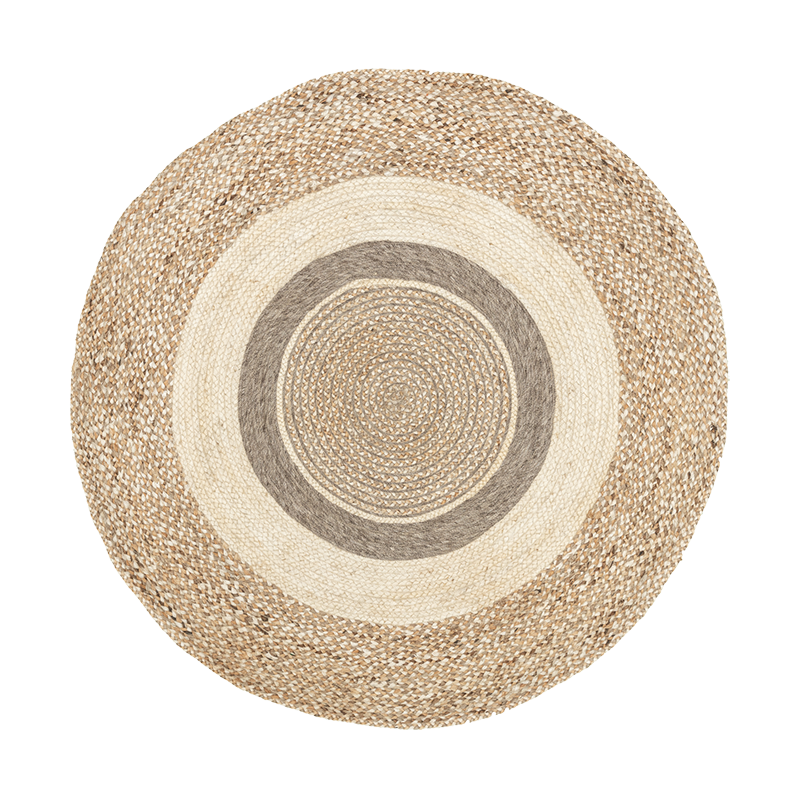 Rund Jute Matta - Mirai Border Vit/Blandning - sfeer