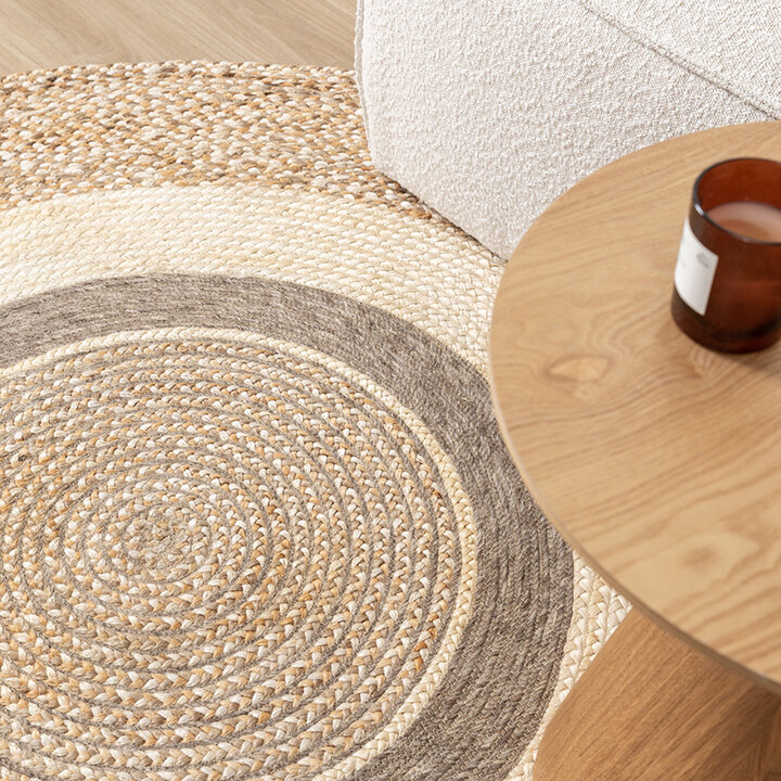 Rund Jute Matta - Mirai Border Vit/Blandning