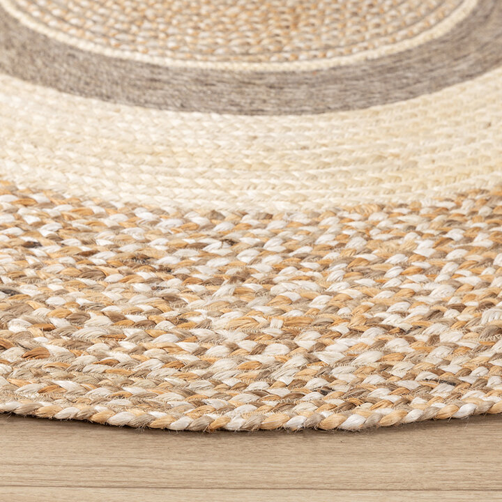 Rund Jute Matta - Mirai Border Vit/Blandning