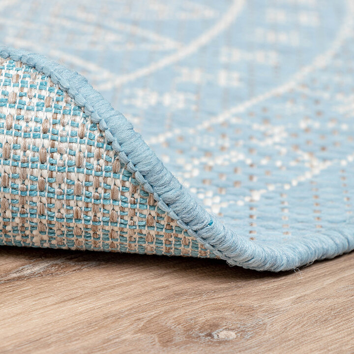 Rund Utomhusmatta - Summer Aztec Ljusblå