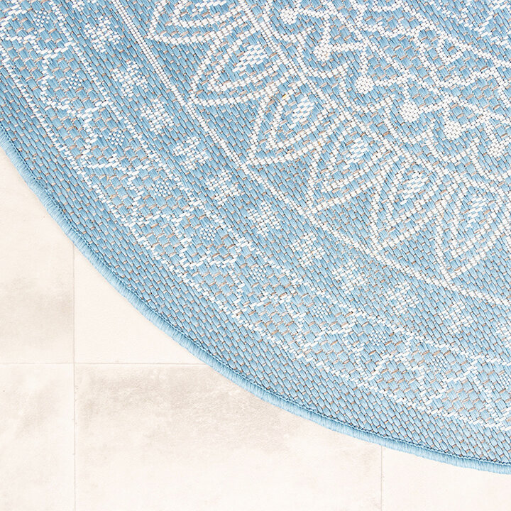 Rund Utomhusmatta - Summer Aztec Ljusblå